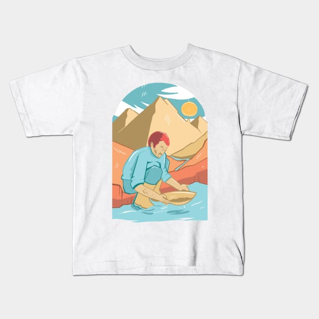 Retro Gold Panning Kids T-Shirt by BamBam